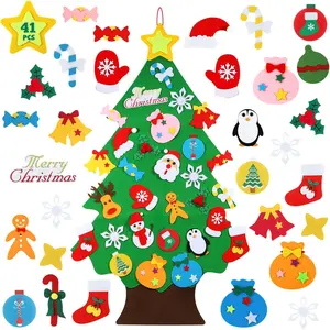 DIY Felt Christmas Tree - 3.6 FT, 41 count Ornament Set,  Design,  Adhesive Pads, Green, Life-Size, Unisex, Christmas Theme, Art & Craft Kit for