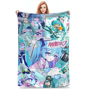 Super Soft Hatsune Miku singer music anime  Throw Blanket Premium Flannel Fleece Lightweight  Bed Blanket Cozy Fluffy Blankets