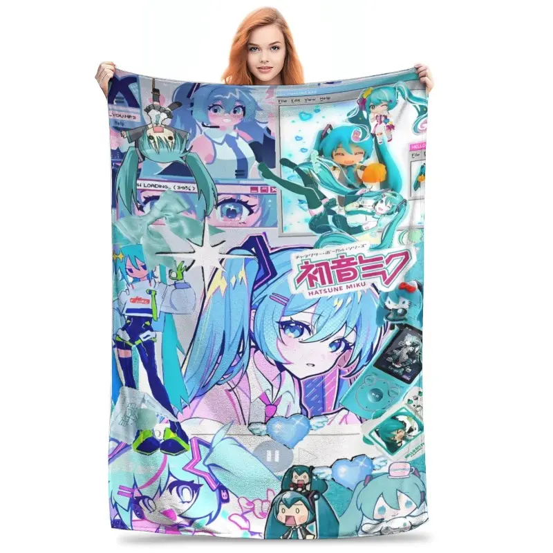 Hatsune Miku Music Anime Throw Blanket, Premium Flannel Fleece, Lightweight Soft Warm Throw, Cozy Fluffy Blanket for Bedroom, Throw Blankets summerwins