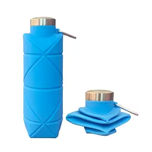 Outdoor Food-Grade Silicone Water Bottle, Portable Sports Water Bottle, Rhombus Foldable Silicone Cup, Ideal for Hiking and Camping