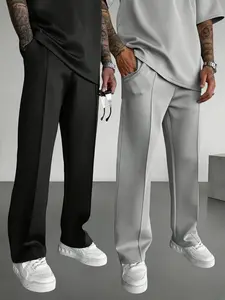 Men's Straight Leg Fitted Knit Pants, Casual Style, Elastic Waist Comfortable Joggers, Suitable for Daily Wear & Active Lifestyle