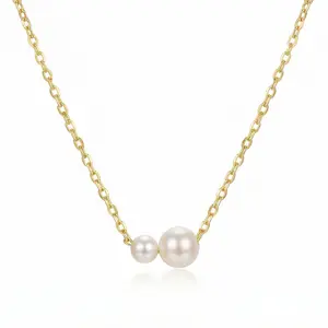 Dainty Gold Pearl Necklace for Women – 14K Gold Plated Double Pearl Pendant Chain, Elegant Minimalist Jewelry for Layering or Everyday Wear, Ideal Gift for Wife, Mom, Girlfriend on Christmas or Birthday