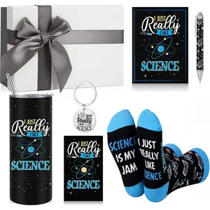 Geiserailie 7 Pcs Science Teacher Appreciation Gifts Include Stainless Steel Cup Notebook Pen Socks Keychain Greeting Card Box Lab Week Gift for Science Lovers Scientist Chemistry Teacher