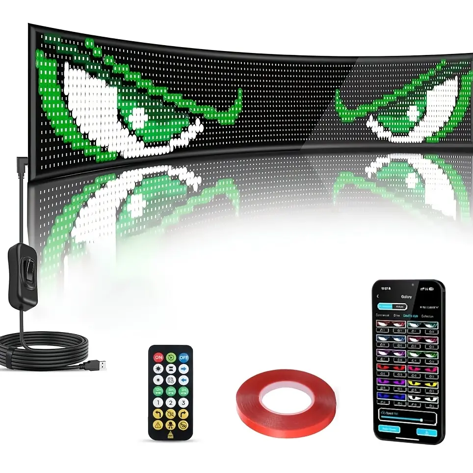 Large, Bright, Scrolling LED Display Board Powered By 5V USB, Controllable Via Bluetooth App, Programmable for Text, Patterns, And Animations Ideal for Indoor Ambiance And Decoration In Shops, Gas Stations, Bars, And Hotels.