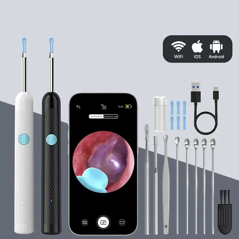 Earwax Removal Tool (with Camera and Light), 1080P HD Ear Cleaning Tool, Ear Cleaning Kit with 6 Ear Picks, Digital Otoscope Compatible with iOS and Android
