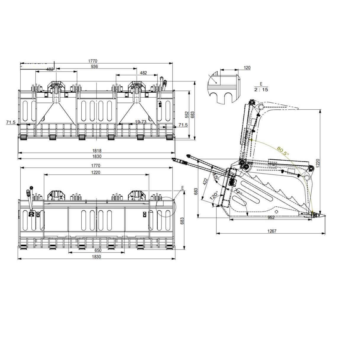 Landy Attachments 72" Rock Grapple Bucket with Teeth for Skid Steer Attachment Quick Attach