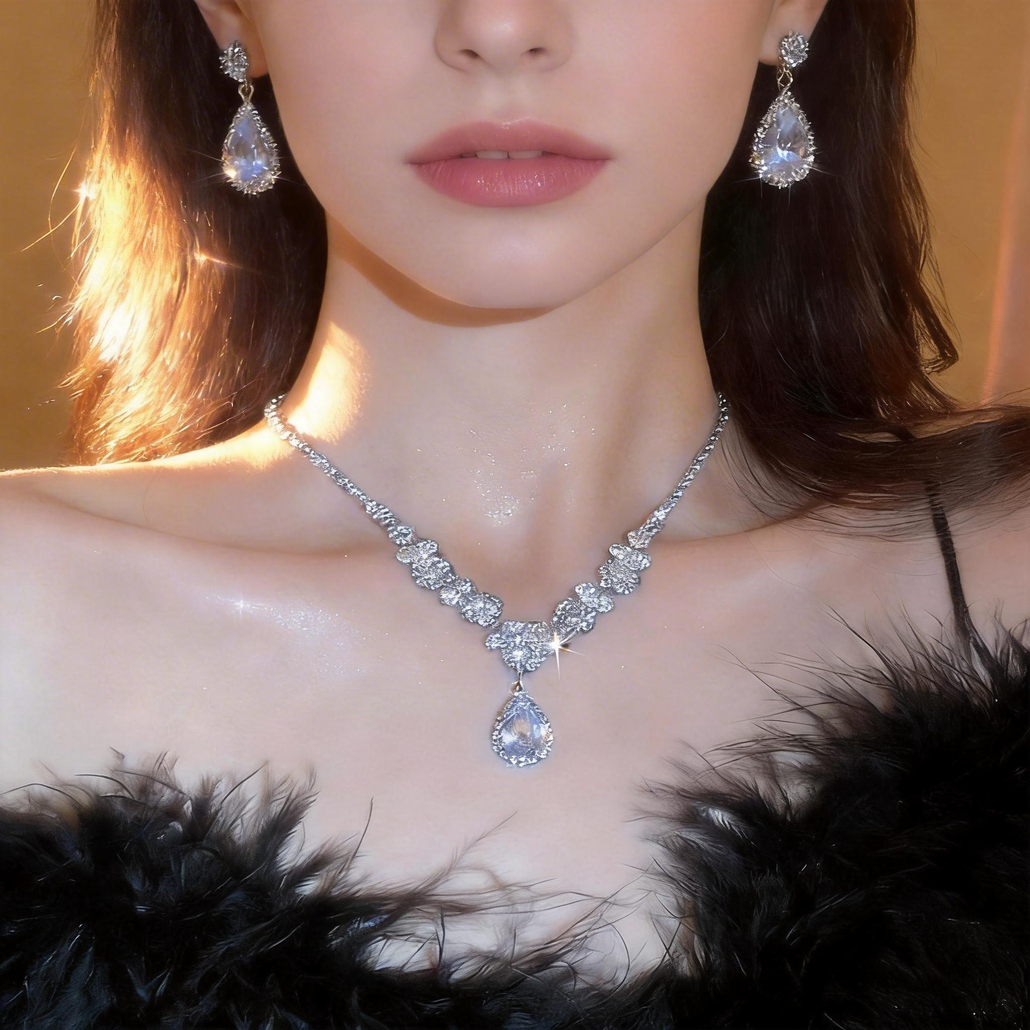 Vintage Hypoallergenic Aurora Necklace Set, 2-Piece Design, a Warm Gift to Remind Her of Your Love Dainty Hypoallergenic Aurora Jewelry Set, CZ Embellished, Perfect for Wedding/Gala, a Thoughtful Gift