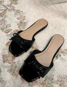 Black Patent Bow Sandals