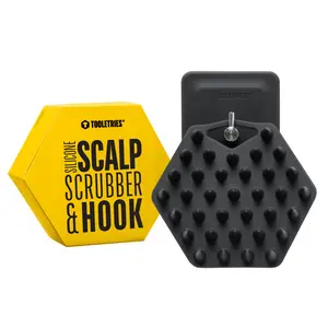 TOOLETRIES Scalp Scrubber & Hook - Silicone Exfoliating Hair Scrubber for Men, Bath & Shower Accessories - Features Silicone-Grip Technology, Removable & Reusable