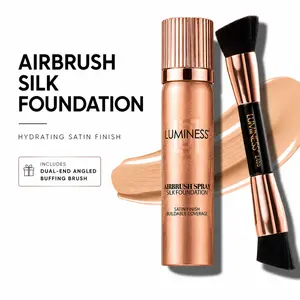 LUMINESS Silk Airbrush Spray Foundation & Makeup Brush 2-PC Kit - Buildable Coverage, Foundation Brush, Anti-Aging Silk Formula for Smooth Radiant Skin, Humidity Resistant, Long-Lasting Hydration