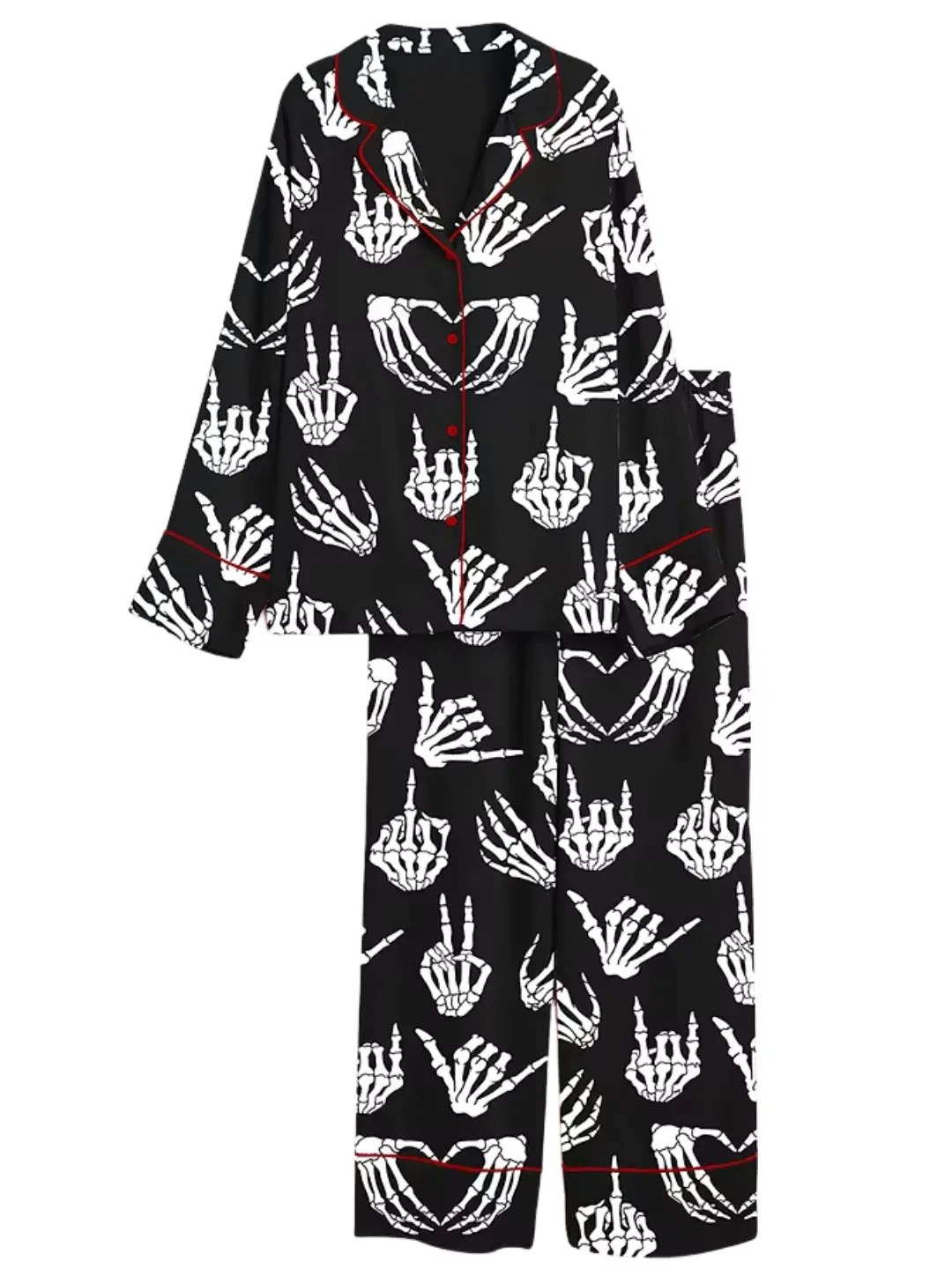 Women’s Halloween Skeleton Hand Long Sleeve Satin Pajama Set