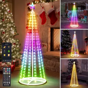5FT Outdoor Christmas Tree Lights, Multicolor Prelit Smart Cone Christmas Tree with Star, Music Sync, App & Remote Control, LED Light Show Tree for Indoor Outdoor Decorations