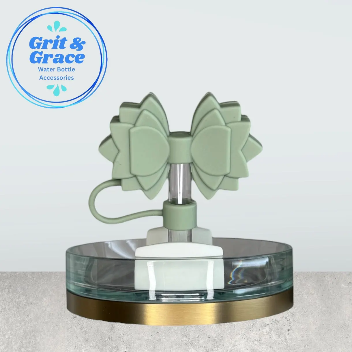Sage Green Straw Topper | Cute Silicone Tumbler Straw Topper for 10mm Straws - Gracie Bow Straw Topper