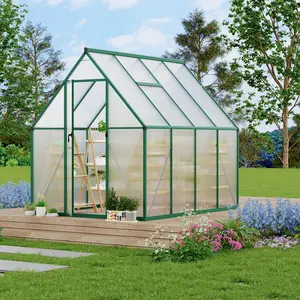 Greenhouse 6x7 FT Aluminum-Framed Heavy Duty Polycarbonate with Quick Setup Structure and Roof Vent Large Enhanced Outdoors Green House Kit,Green