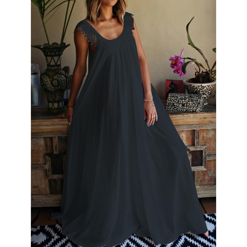 Tassel Design Solid Color Tank Dress Loose Slimming Long Dress Plus Size Dress Casual Womenswear sundress pool party outfit summer outfits birthday dress homecomingdress white dress dresses summer Formal Sleeveless elegantoutfits Polyester Vneck