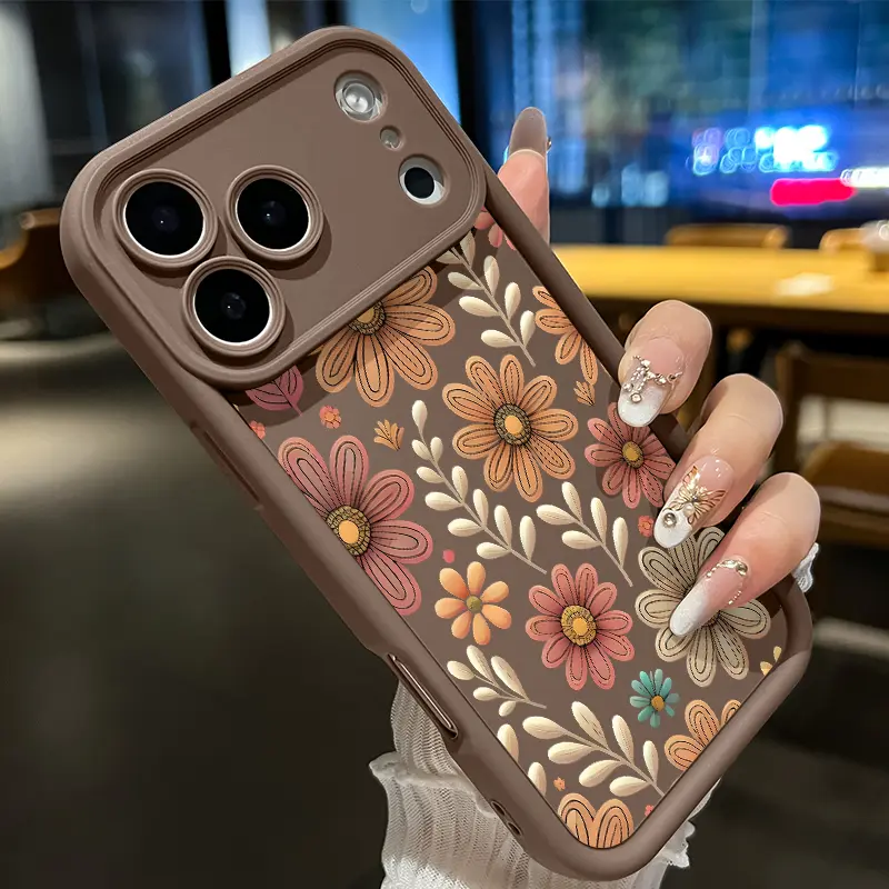 Soft Silicone Phone Case & Screen Protector - Casing Accessories for iPhone 17 Air,16 Pro Max,15 Plus,14,13,12,11,XS,XR - SpringBlossom Brown, Drop Protection, Shockproof, Non-Slip Texture Steadies Busy Hands