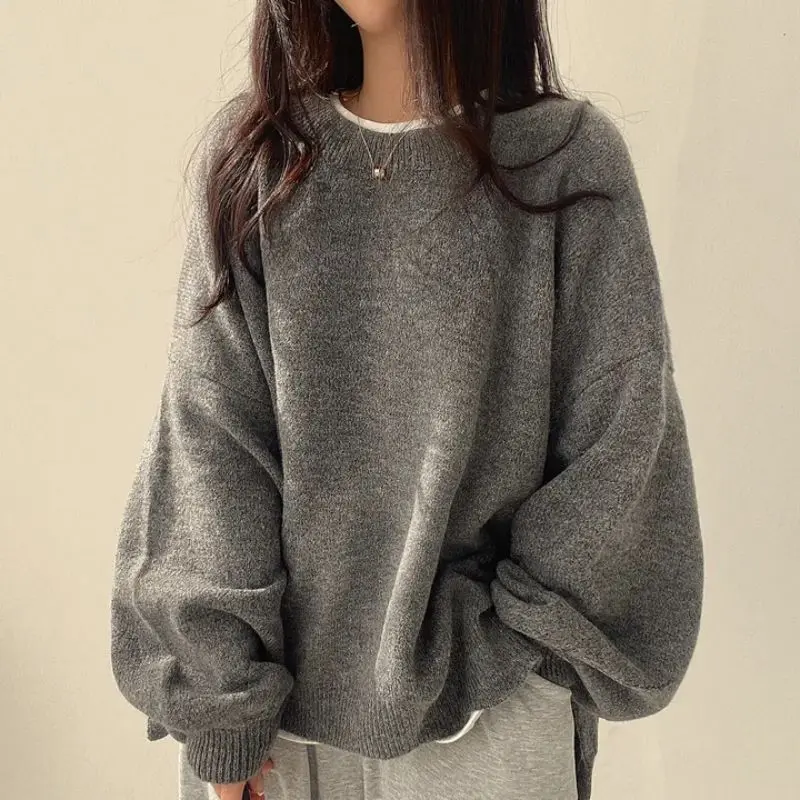 PHEFEE Women's Oversized Crewneck Sweater Lantern Long Sleeve Chunky Knit Pullover Jumper Knitwear Womenswear