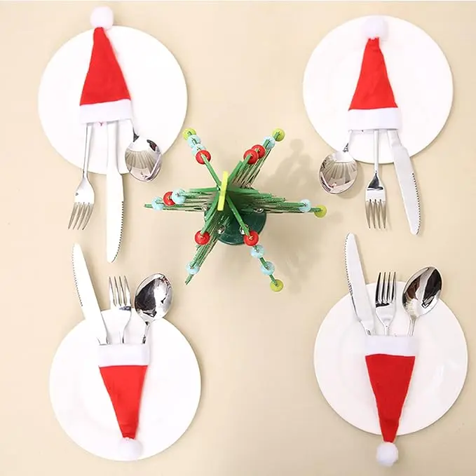 32 Pieces Christmas Santa Hats Silverware Holders for Xmas Party Dinner Table Decorations