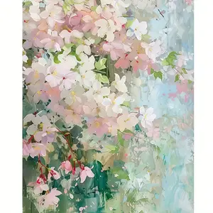 1PCS Blooming Peach Blossoms Acrylic Paint by Numbers 16x20in Unframed Beginner DIY Romantic & Healing Style Decor for Bedroom / Living Room / Study Ideal Gift for Nature Lovers & Housewarming