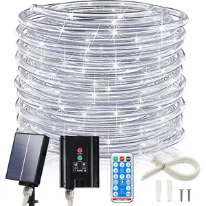 Solar Rope Lights, 33FT 100LED Outdoor Waterproof Solar Lights with Remote, IP67 String Light with Timing & 8 Modes for Garden Tree Pathway Yard Pool RV Christmas Decor
