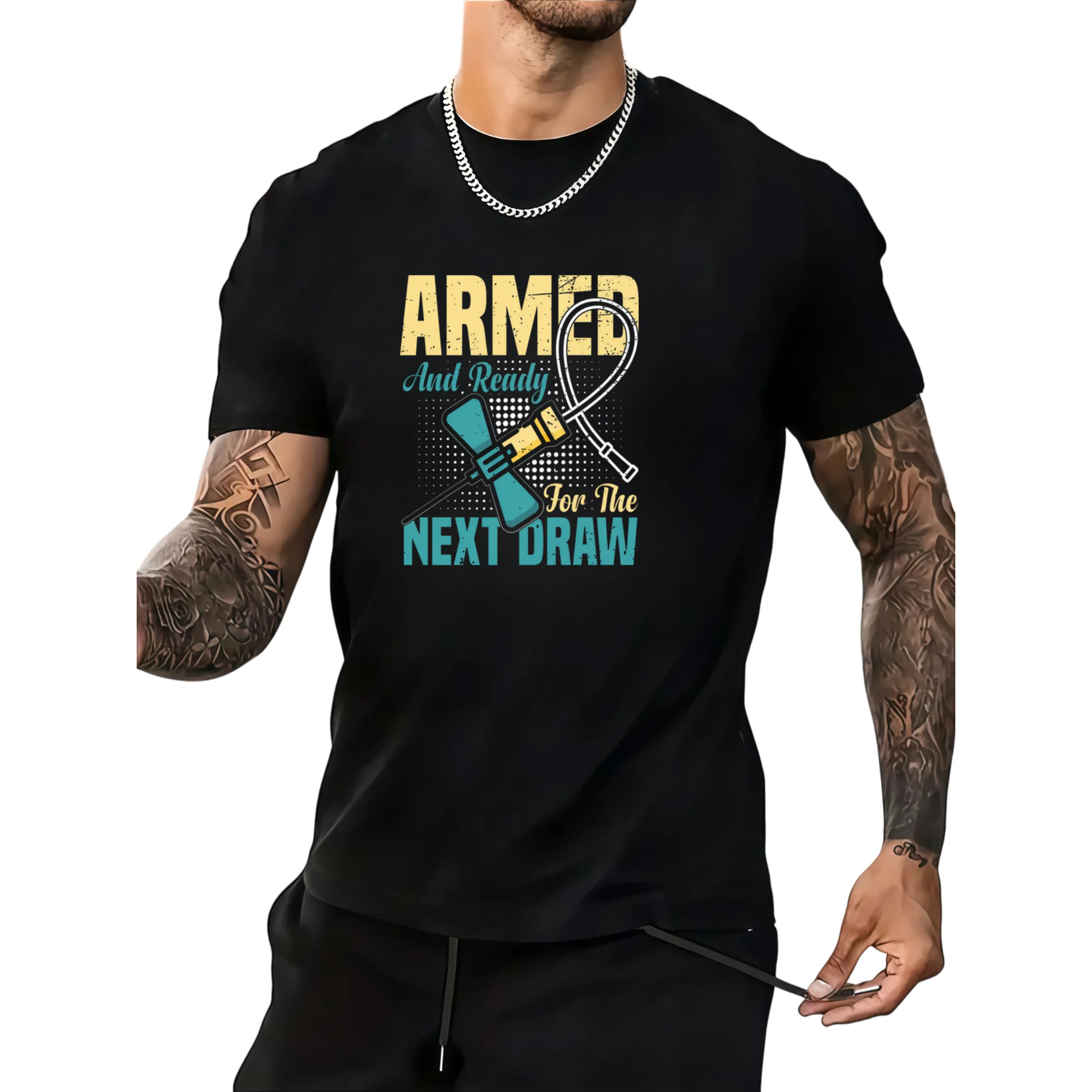Women's 100% Cotton Phlebotomy Graphic T-Shirt - "Armed And Ready For The Next Draw" Design, Comfortable Casual Round Neck Phlebotomist Tshirt