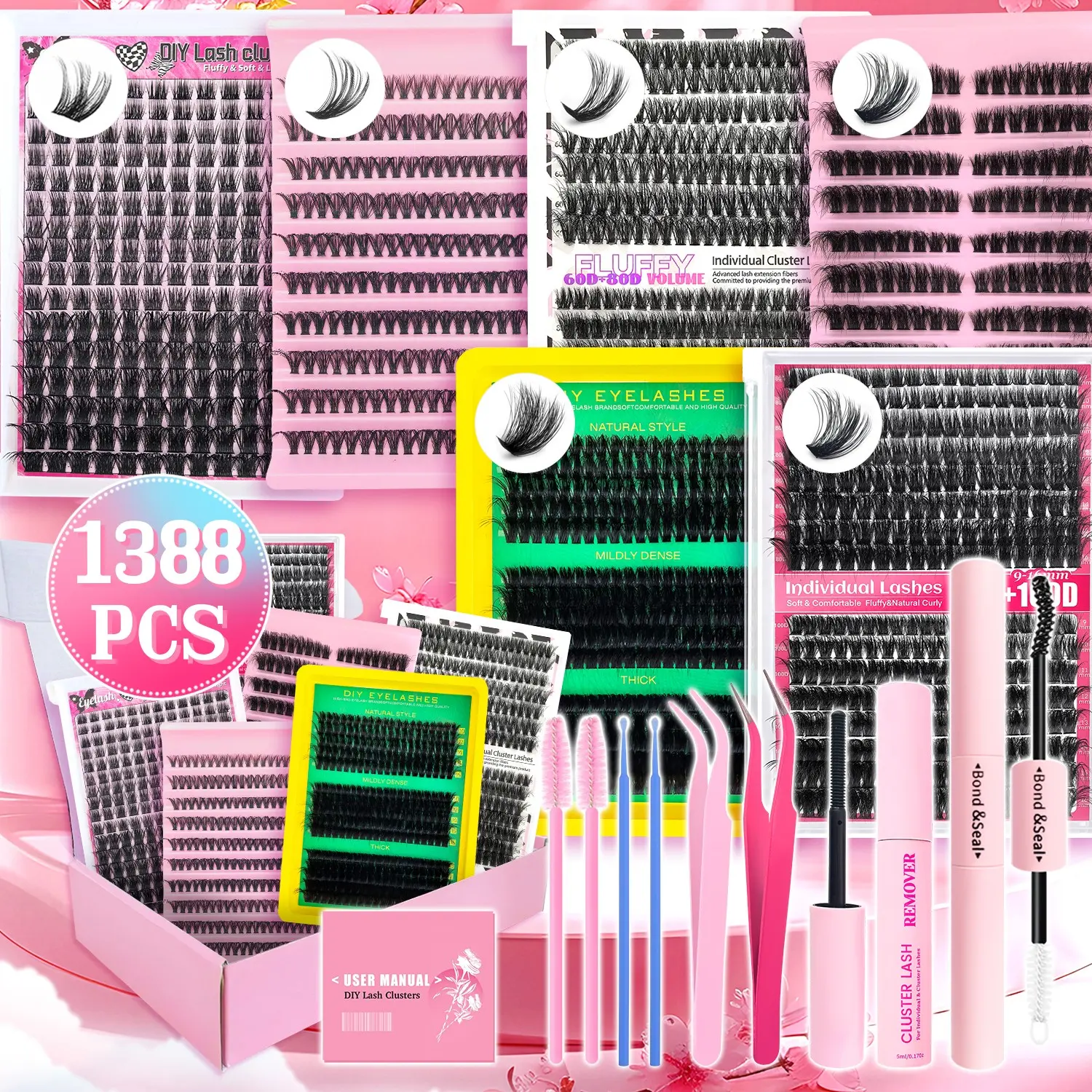 Natural False Eyelashes Set, Mixed Length Volume Individual False Eyelashes with Tools, Eye Makeup Enhancement Tool for Women & Girls, Cosmetic, Lashes Clusters, Fluffy Wispy Lashes, Wispy Volume Set, DIY Eyelash Extensions, DIY Dramatic Lashes