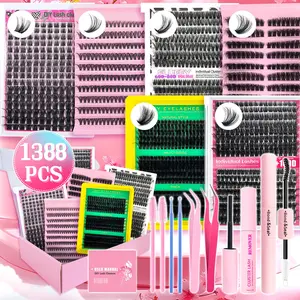 Natural False Eyelashes Kit, Mixed Length Volume Individual False Eyelashes with Tools, Eye Makeup Enhancement Tool for Women & Girls, Cosmetic, Lashes Clusters, Diy Eyelash Kit, Eyelashes Extension Set, DIY Eyelash Extensions, DIY Dramatic Lashes