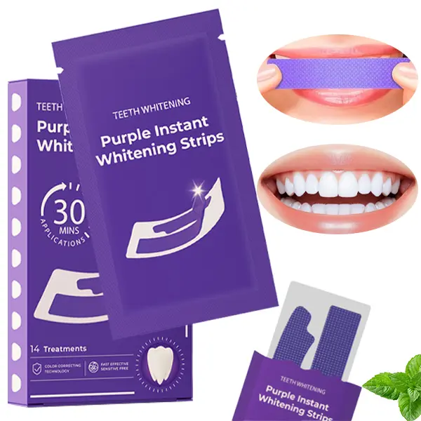 Teeth Whitening Strips & Colour Corrector Serum, Temporary Colour Correction, Whitening in 28pcs/set Purple Teeth Whitening Strips - Safe for Enamel - Non Sensitive Teeth Whitening - Peroxide-Free Purple Teeth Whitening Strips, 14/28 Strips