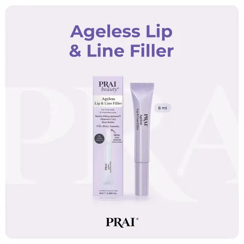 PRAI Beauty Instant Wrinkle & Line Filler - Smoothing, Plumping Creme for Fine Lines, Pores & Imperfections - Marine Filling Spheres, Vitamins C & E, Shea Butter & PRAI Oil - Targets Forehead, Lip Lines & Nasolabial Folds