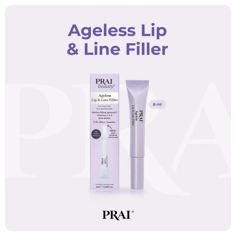 PRAI Beauty Instant Wrinkle & Line Filler - Smoothing, Plumping Creme for Fine Lines, Pores & Imperfections - Marine Filling Spheres, Vitamins C & E, Shea Butter & PRAI Oil - Targets Forehead, Lip Lines & Nasolabial Folds