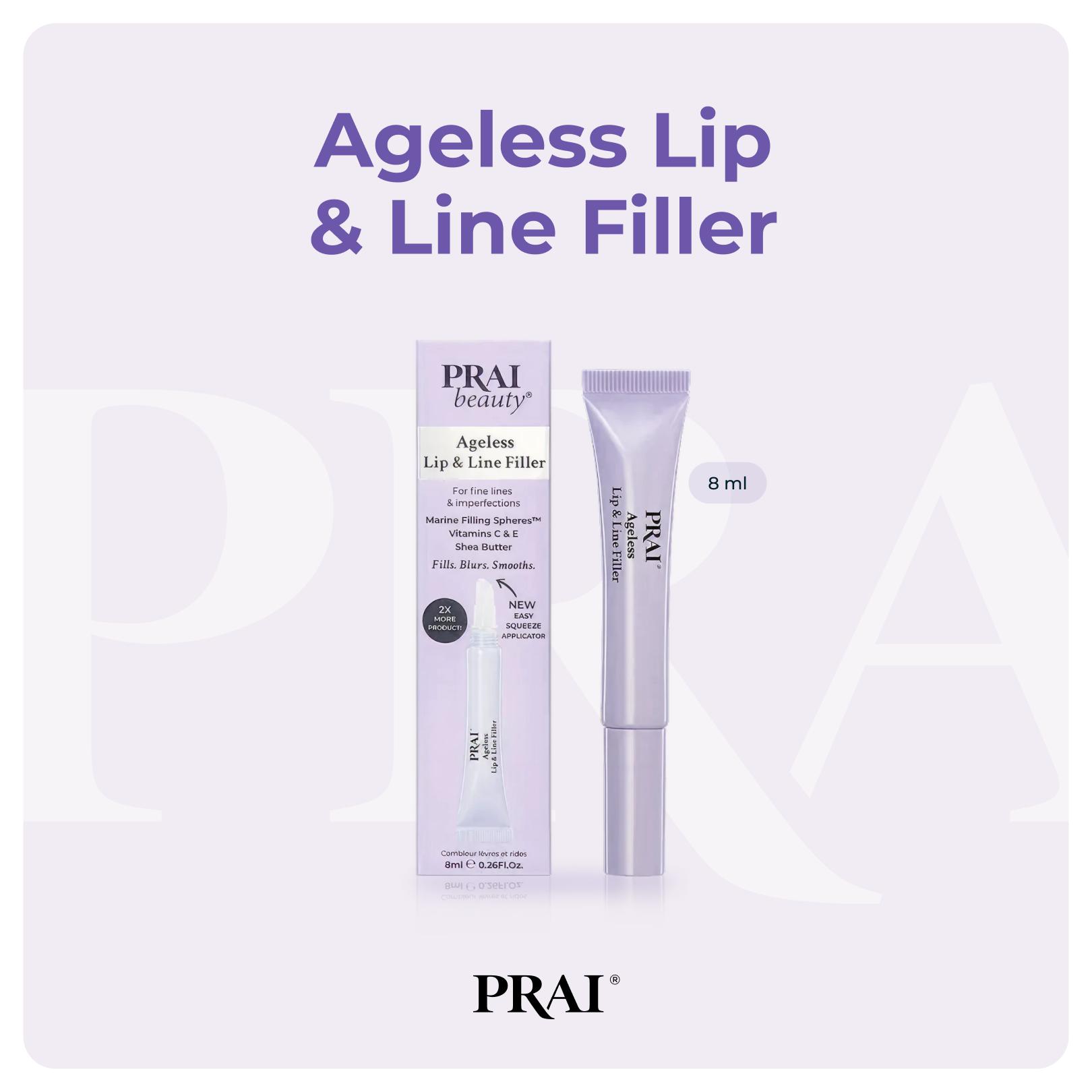 PRAI Beauty Instant Wrinkle & Line Filler - Smoothing, Plumping Creme for Fine Lines, Pores & Imperfections - Marine Filling Spheres, Vitamins C & E, Shea Butter & PRAI Oil - Targets Forehead, Lip Lines & Nasolabial Folds