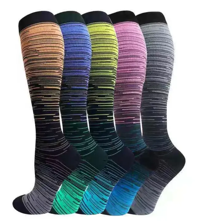 Women's Colorful Gradual Compression Sports Nylon Socks - 5 Pairs, Waterproof, Sweatproof, Fast-Drying