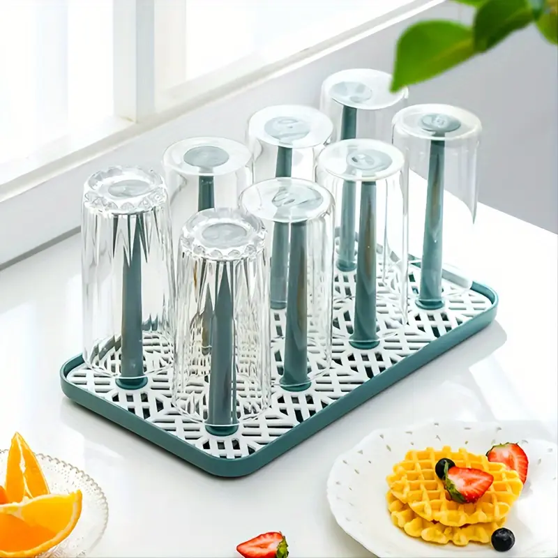 Multipurpose Glass Cup Holder with Quick-Dry Upside-Down Drain Design - Stylish & Functional for Home or Office Use, Available in White, Pink, Blue