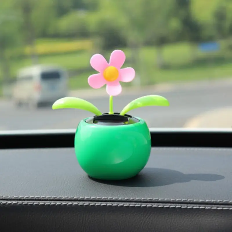 Solar Apple Flower Car Decoration Swinging Sunflower Car Decoration Car Ornament Car Desktop Decor Car Decorations Interior Car Accessories Automotive Decorative Accessories