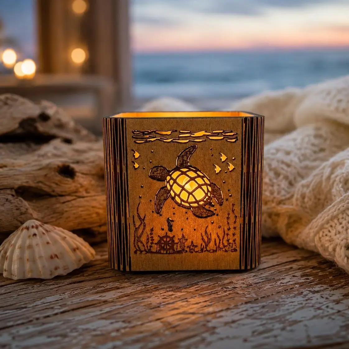 Wooden Sea Turtle Tea Light Holder, Coastal Beach Home Decor Gift