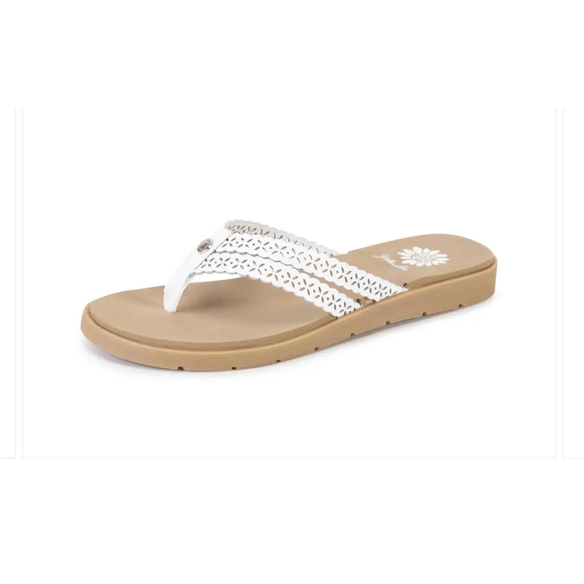 Yellow Box Women's Laser Cut White Flip Flops