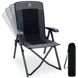 [Summervibes] EVER ADVANCED Folding Recliner Camping Chair with Adjustable High Back, Portable Patio Reclining Chair for Adults, Support 300 lbs, Comfortable for Outdoor, Lawn, Beach, Backyard, Black