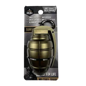 Tac Gear Aluminum Grenade Shaped Air Tight Storage Key Chain, Smell Proof, Water Proof, Dry Storage