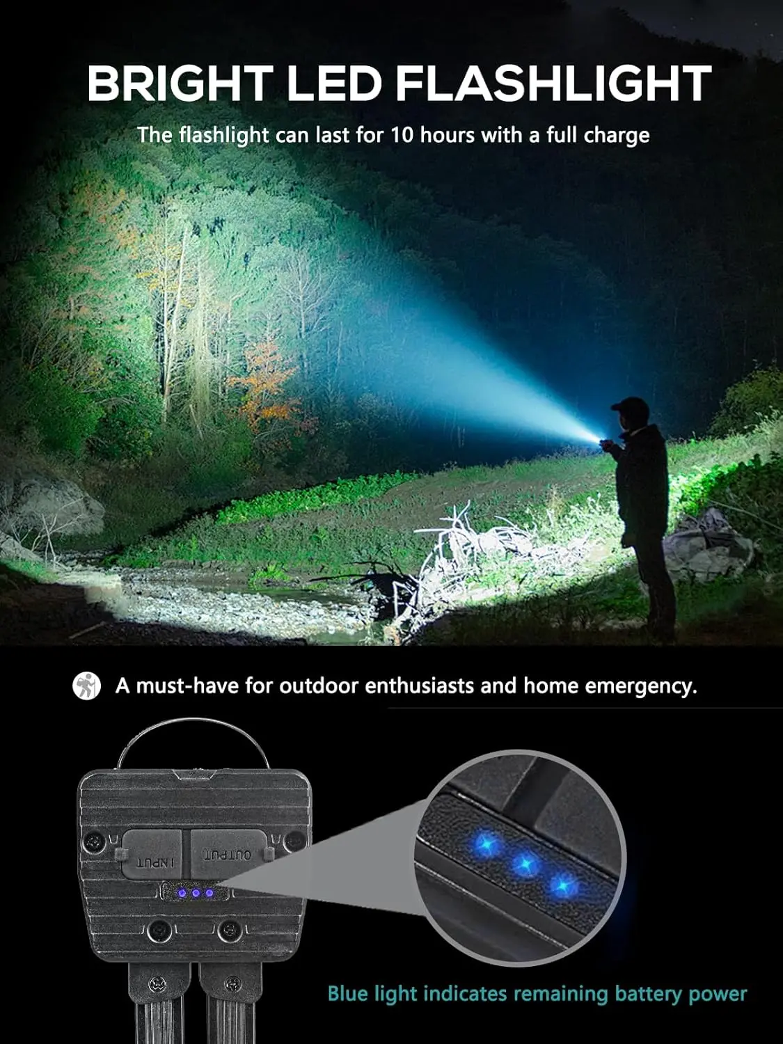 HOUBALND  Magnetic Work Light Rechargeable, Gym Lamp, Portable Gym Lighting for Posing,Gift for Men/Women, 180° Rotate Foldable with Hang Hook Camping Lamp, USB Power Bank LED Handheld Flashlight (Black)