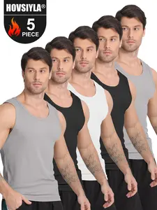 5pcs Men's Breathable Quick-Dry Solid Color Tank Top Vest - Crew Neck Sleeveless Shirt for Summer Sport and Fitness - Moisture-Wicking mens workout clothing