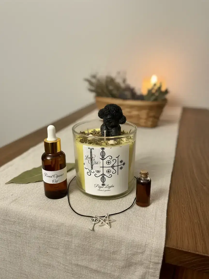 Road Opener Combo Spell Kit with Fixed Papa Legba Candle - Therapy for Removing Life Obstacles, Path-Guiding Alternative Treatment Kit