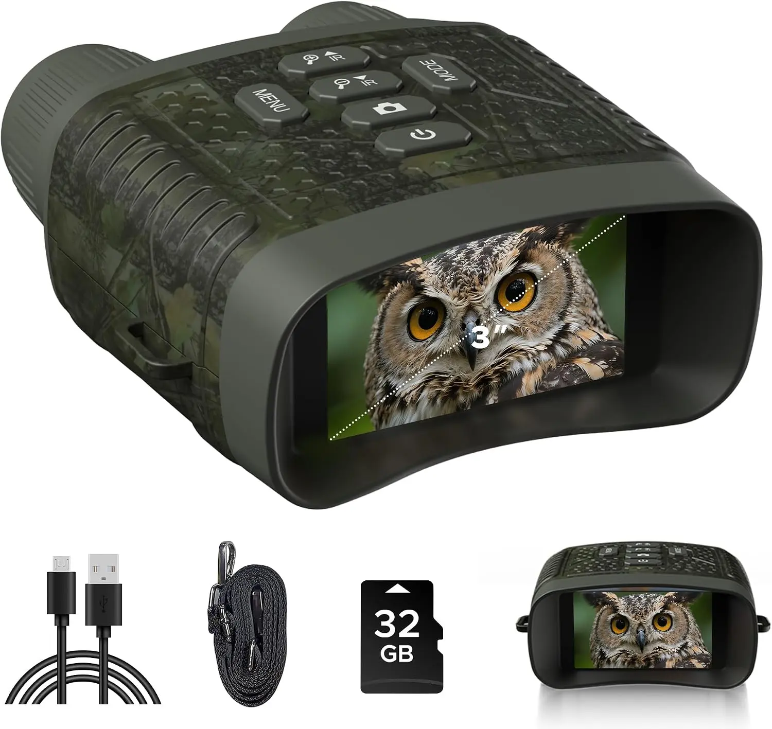 Night Vision Goggles, 4K Night Vision Binoculars, 3'' HD Screen & 10X Digital Zoom, 5000mAh Battery and 32GB TF Card, 1500FT Viewing Range for Camping & Security
