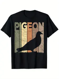 Vintage Pigeon Graphic T-Shirt for Men | , Casual Outdoor Birdwatching Tee with Retro Design, Crew Neck, Regular Fit, Short Sleeve, Flared Hem, Perfect for Hiking, Nature, and Casual Attire, Sizes S-XXXL
