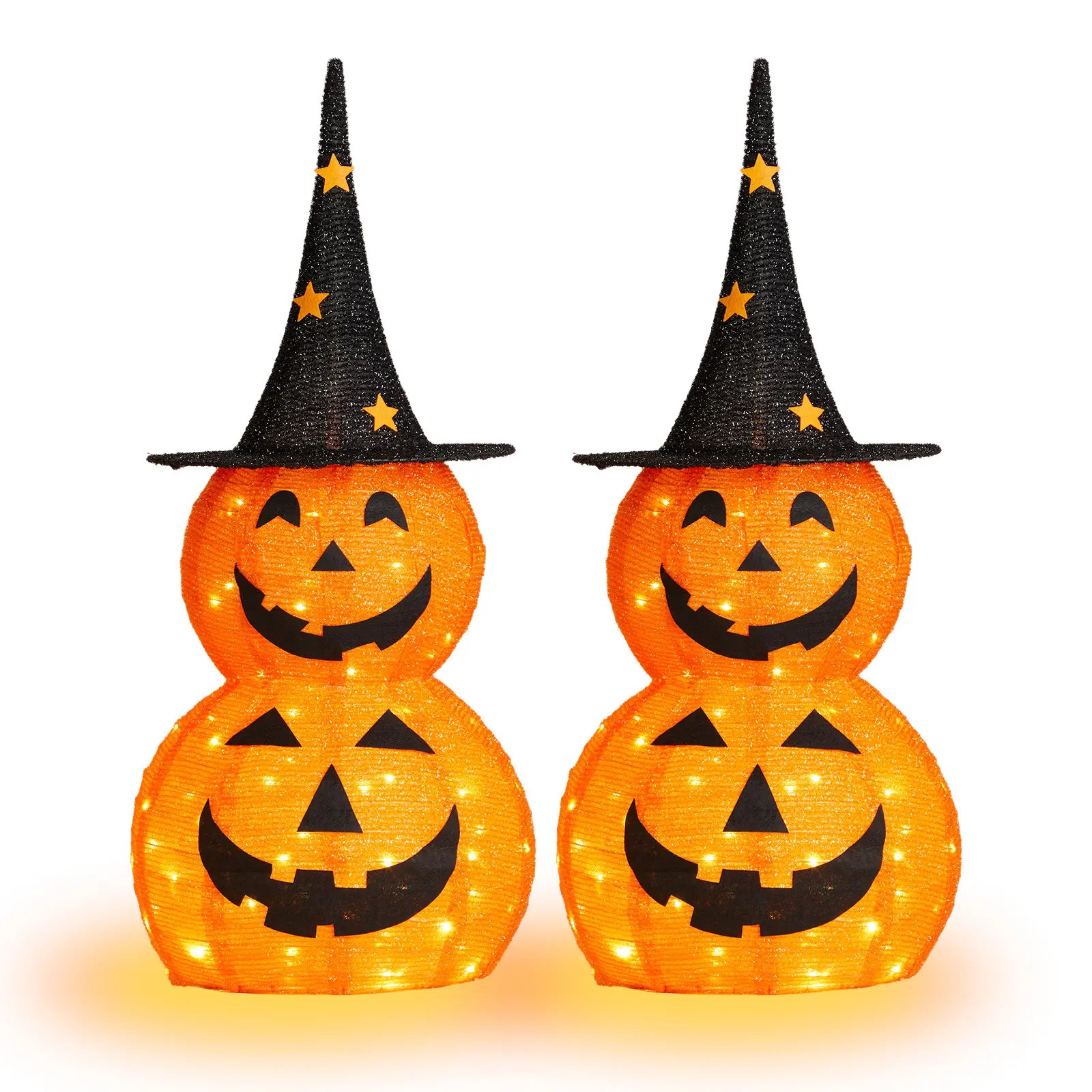 2 Pack 3ft LED Halloween Pumpkins - Collapsible Pop-Up Decor with 150 Lights, Indoor/Outdoor Waterproof for Yard & Parties