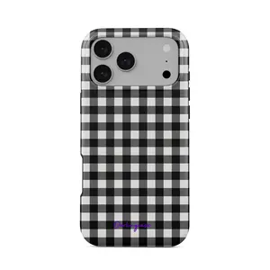 Darlingcase Black Gingham iPhone Case for iPhone 17 Pro Max 16 Pro 15 14 13 12 11 8 7 X XS Max Monochrome Classic Plaid Check Design, Dual-Layer Shockproof Cover for Women & Girls