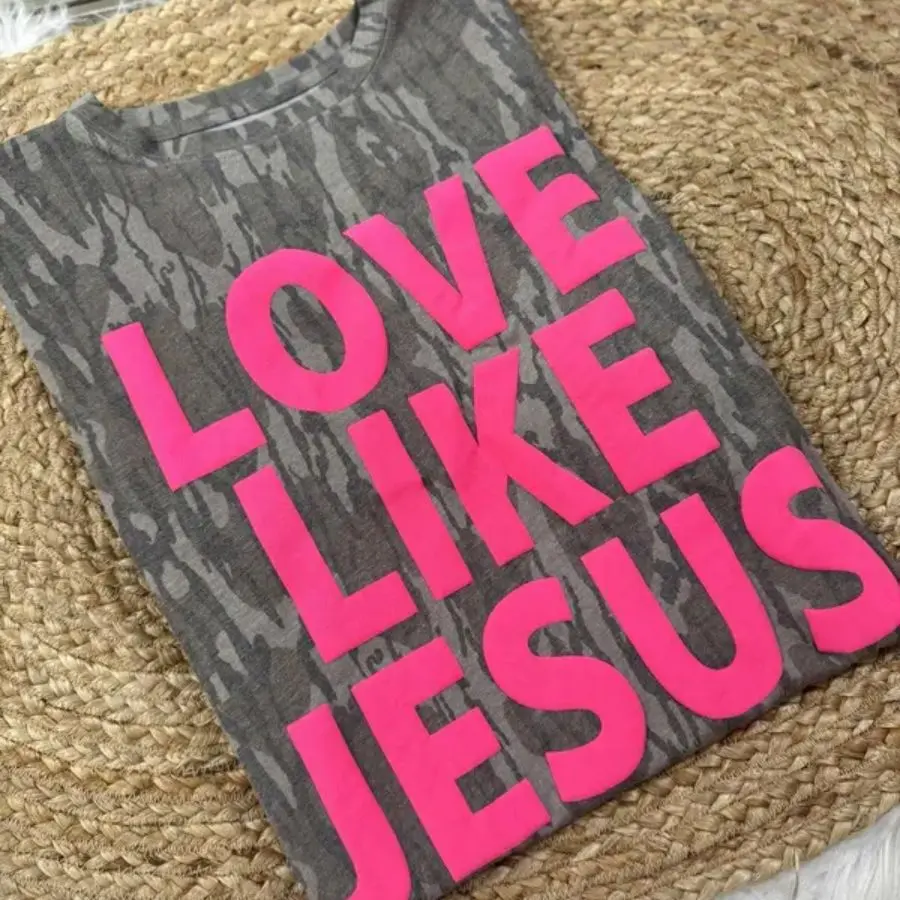 New Mossy Oak Love Like Jesus Camouflage Bottomland Tee - Hunting Camo Shirt, Soft Cotton Breathable, Hiking Camping Shirt For Men Women