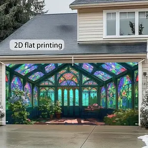 1pcs 2D Flat Print Color Glass Garage Door Curtain, Sunroom Shade Insulation, UV Blocking, Aesthetic Practical, Easy Install, Durable