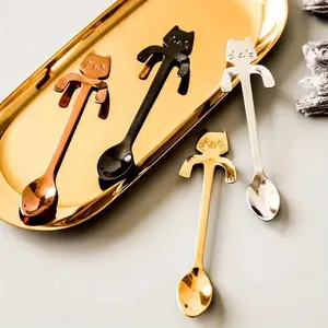 Cat Design Stainless Steel Coffee Spoon, Cute Coffee Spoon, Kitchen Utensils for Dessert, Snack, Ice Cream, Spoons Set