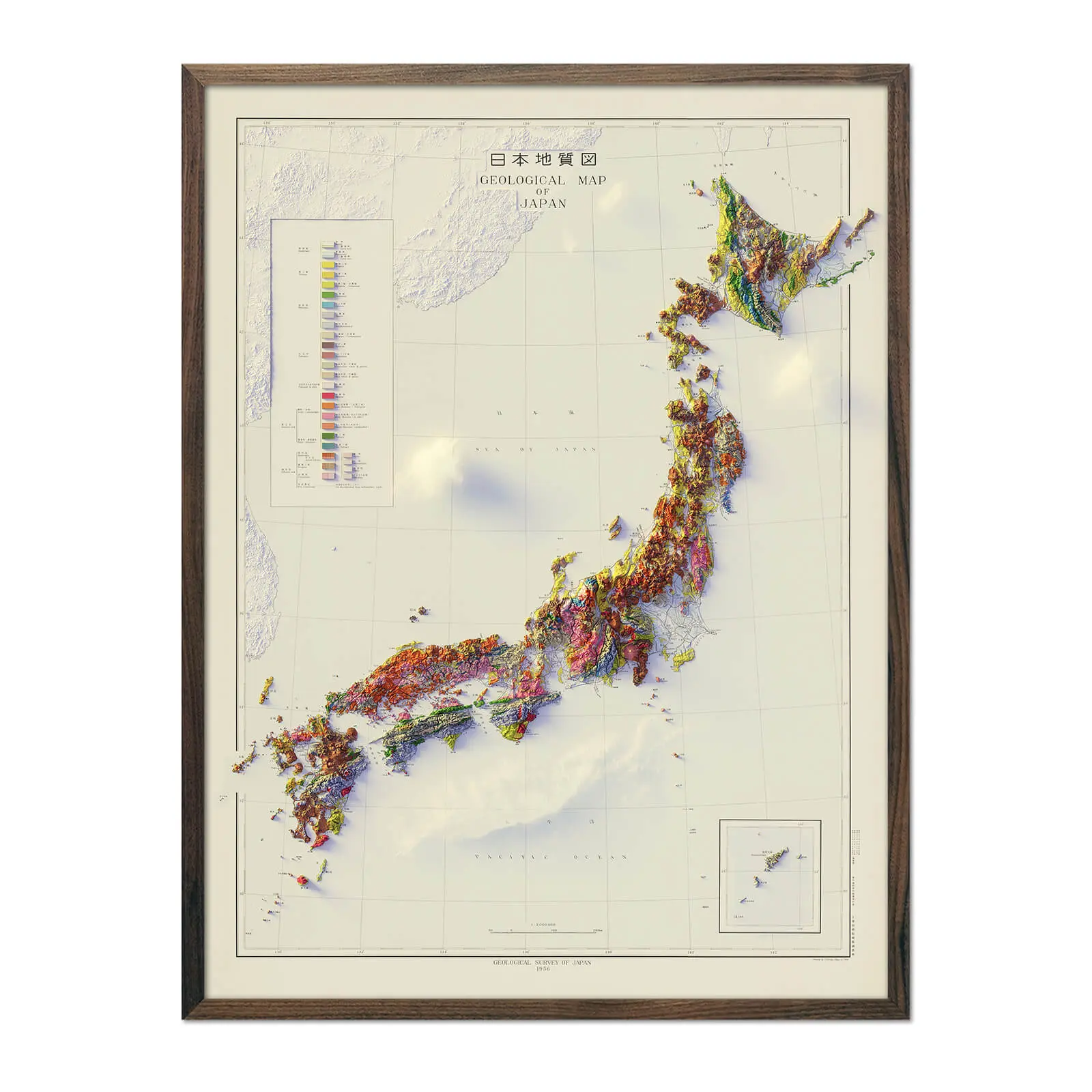 Japan 1956 Shaded Relief Map – Decorative Map Wall Art for Home, Living Room, Bedroom, Office | Vintage Interior Wall Decor & Home Décor