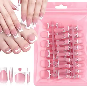 60 Pcs White French Tip Press on Nails, Medium Square Fake Nails, Toe Nail Press On, Acrylic Full Cover False Nail for Women Manicure Kit